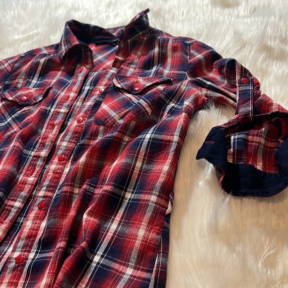 - JW Style | Red and Navy Blue Plaid Button Up / Down // S - Picture 2 of 6